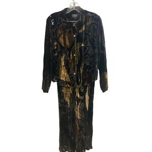 Vintage Citron Santa Monica Collection 100% Silk Velvet Button Blouse Skirt Set